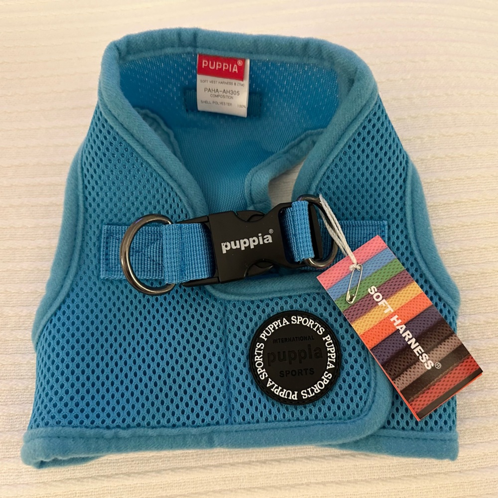Puppia Vest Polyester Step-in Back Clip Dog Harness , Sky Blue, New w/ Tags.